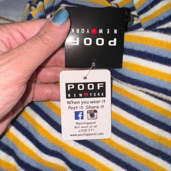 Poof New York Striped Yellow Blue Soft Knit Hoodie L Nautical Casual Travel Top - Picture 11 of 13